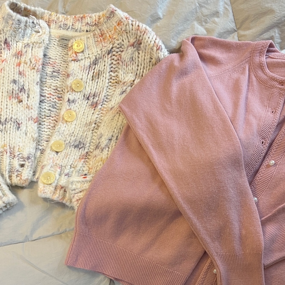 Urban Outfitters Pink and Cream Cardigan Set